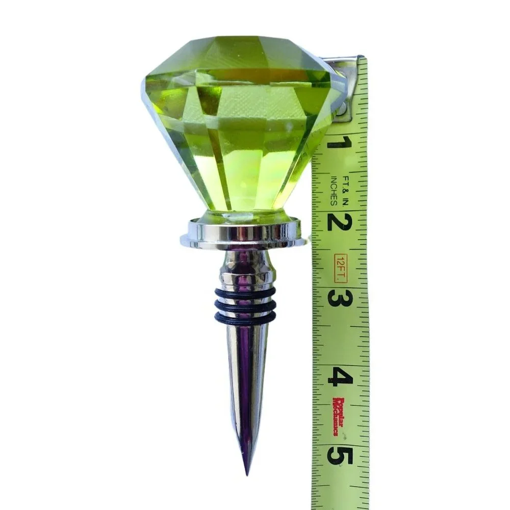 Large‎ Chartreuse Yellow Faceted Glass Wine Bottle Stopper 5 1/2 Inches
